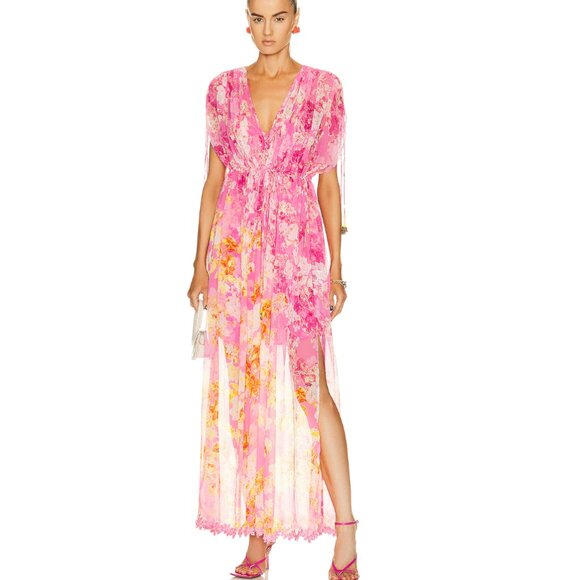 NWT HEMANT & NANDITA Auril Kaftan Cover Up Sheer Midi Maxi Dress Tassels Charms - Picture 1 of 8
